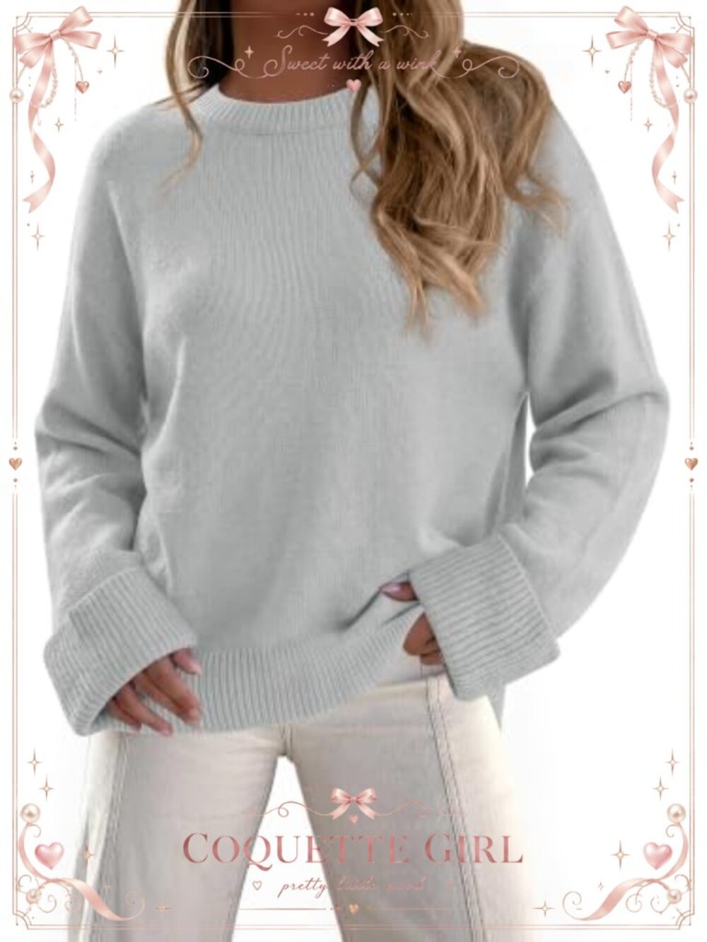 Oversized Chunky Cable Knit Crewneck Sweater Long Sleeve Fall Winter Pullover